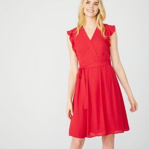 RW&Co Fit & Flare belted wrap dress w/ ruffles